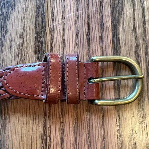 Fossil sz M brown braided genuine leather belt with solid brass buckle - Picture 4 of 7